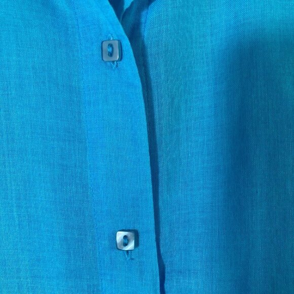 Womens Relativity Button Shirt Sheer Cotton Blue Teal 3/4 Ruffle Sleeve M - Picture 5 of 7